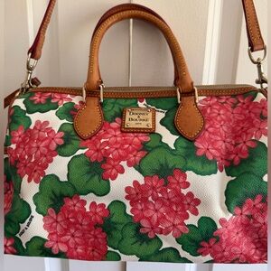 Dooney & Bourke Satchel - Green and Pink Floral Hydrangeas Spring Purse strap